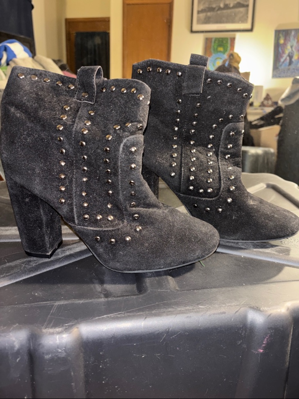 Women's Black Studded Suede Ankle Booties